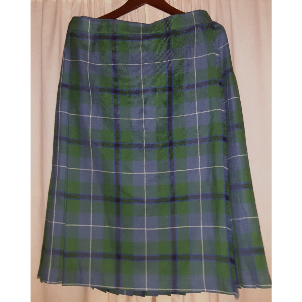Vintage Highland Home Industries Scotland Green Plaid Kilt Skirt Wool UK Size 18